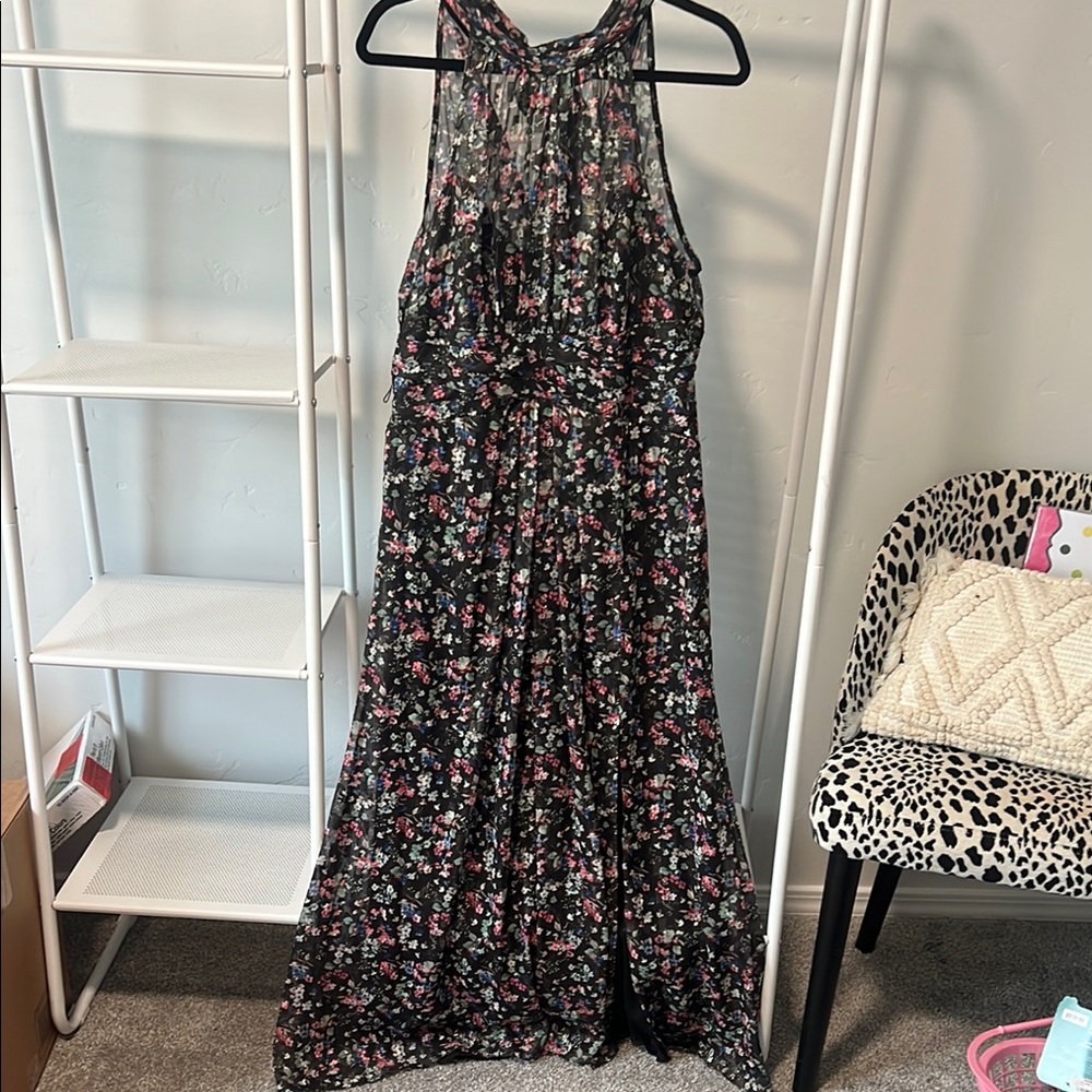 Hemmed for someone 5ft: Adrianna Papell Black Floral Maxi Dress